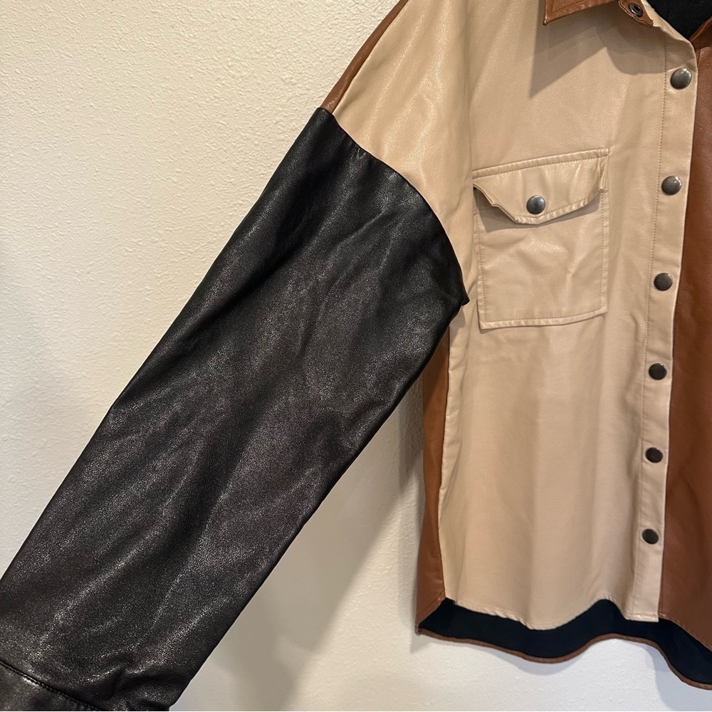 BiBi Color Block Faux Leather Shacket - Picture 10 of 13